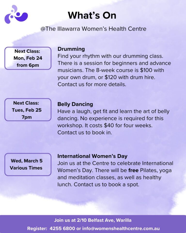 What's on at the Illawarra Women's Health Centre